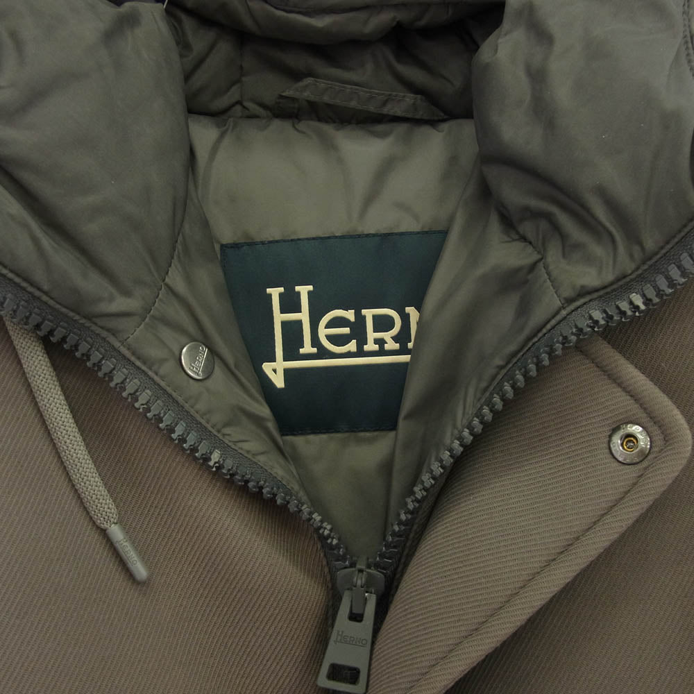 Herno ヘルノ PI0636U-12004 異素材切替 フーデッド ダウンジャケット グレー系 チャコールグレー系 48【中古】