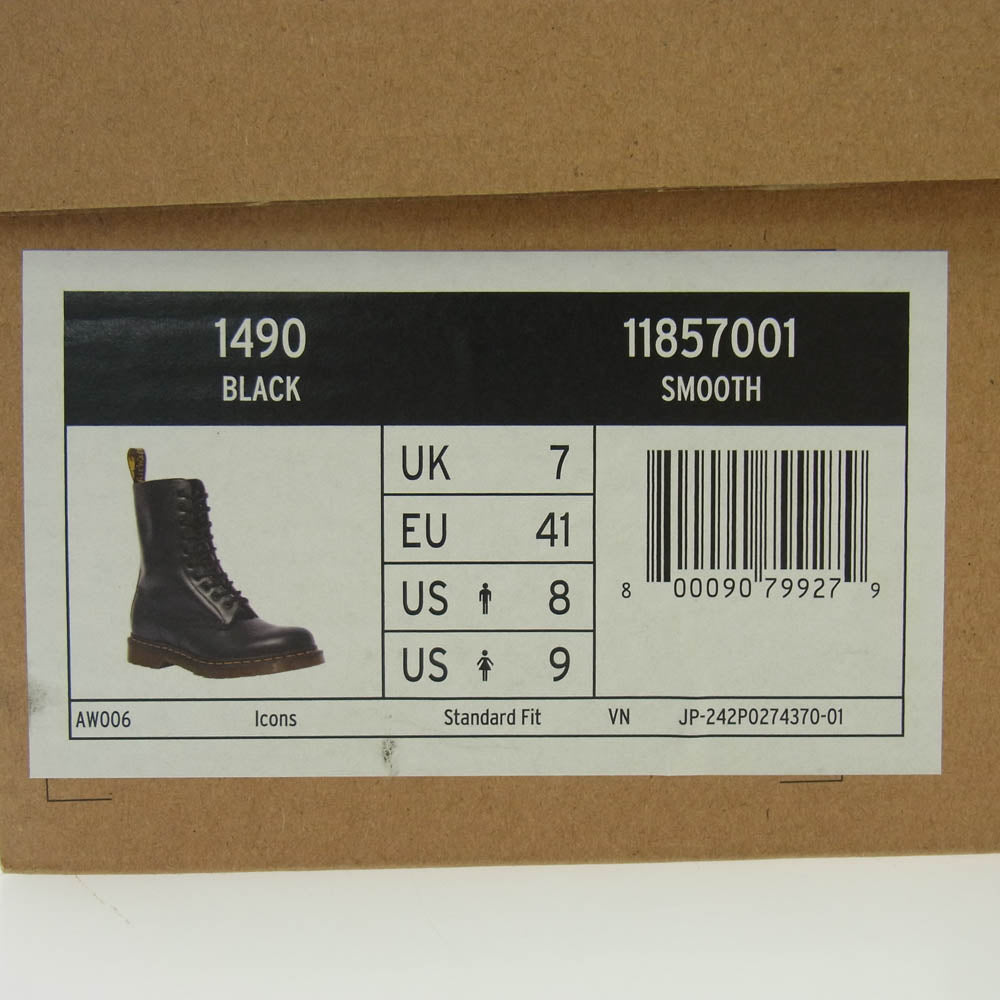 Dr.Martens ドクターマーチン 11857001 1490 10EYE BOOT STANDARD BLACK 10 ホール スタンダードフィット ブーツ ブラック系 UK7【新古品】【未使用】【中古】