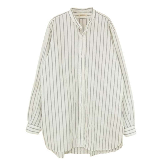 HEUGN ユーゲン SHIRT 020 Rob コットンリネン ストライプ バンドカラー 長袖 シャツ ホワイト系 1【中古】