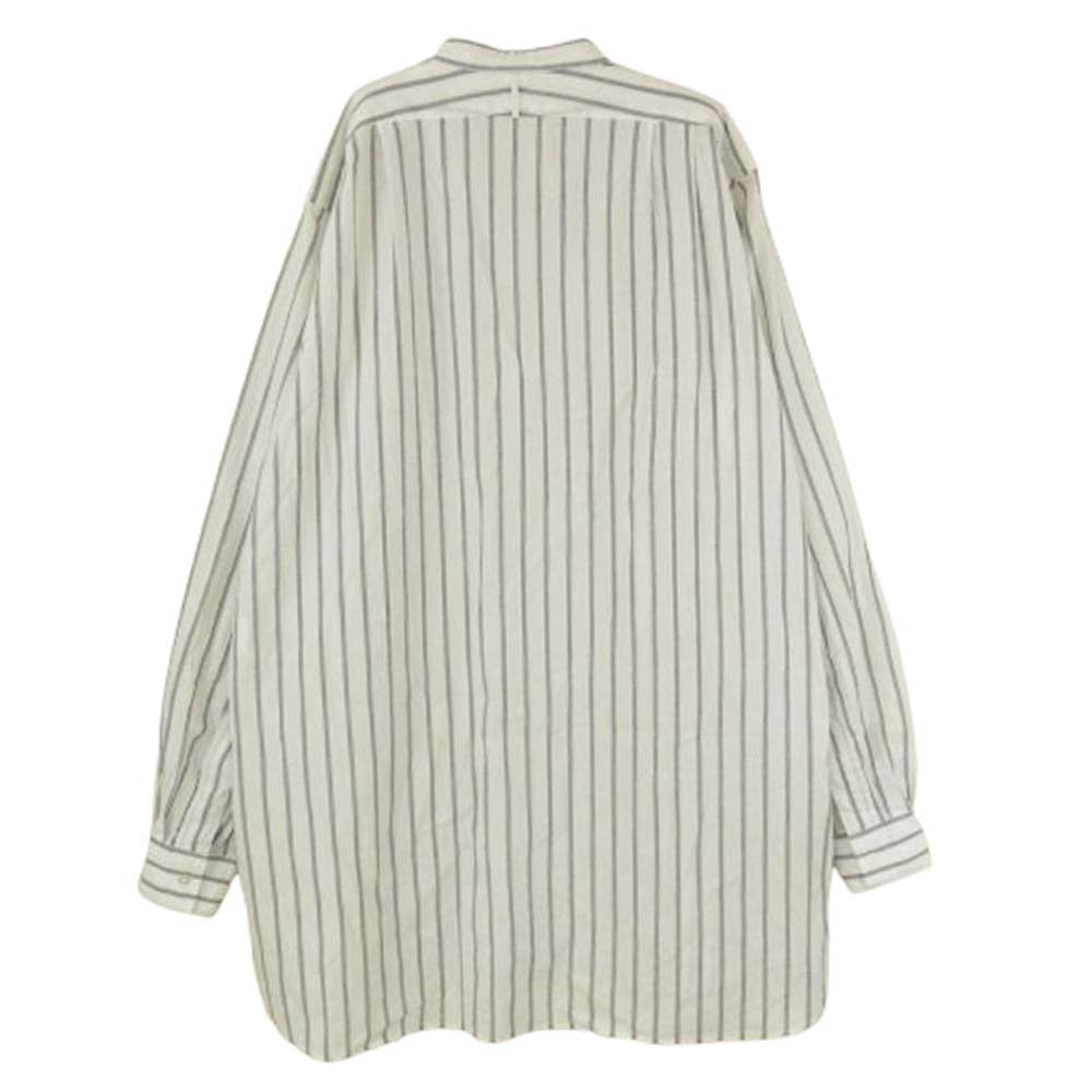 HEUGN ユーゲン SHIRT 020 Rob コットンリネン ストライプ バンドカラー 長袖 シャツ ホワイト系 1【中古】