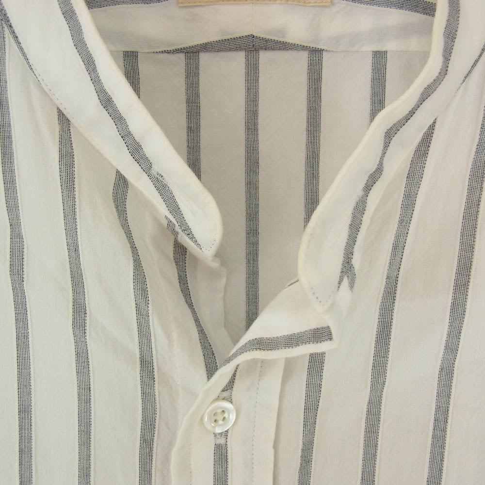 HEUGN ユーゲン SHIRT 020 Rob コットンリネン ストライプ バンドカラー 長袖 シャツ ホワイト系 1【中古】