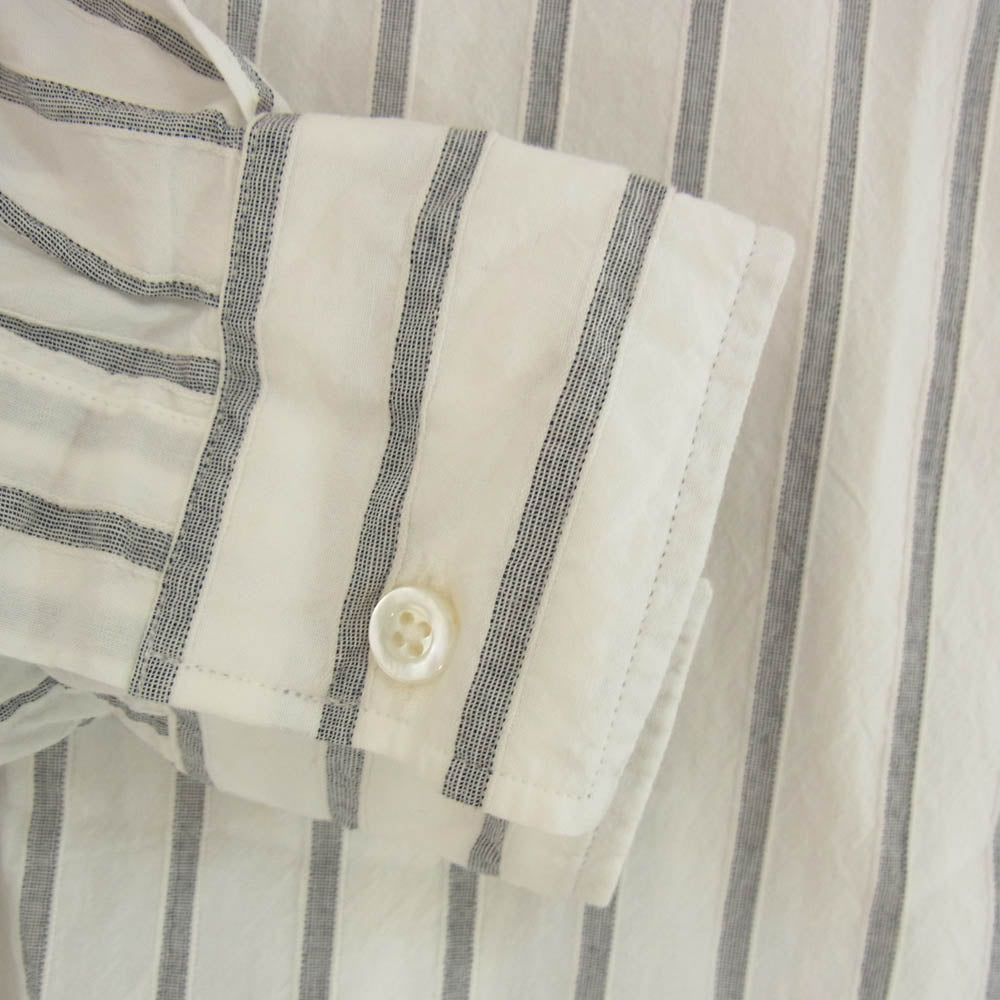 HEUGN ユーゲン SHIRT 020 Rob コットンリネン ストライプ バンドカラー 長袖 シャツ ホワイト系 1【中古】