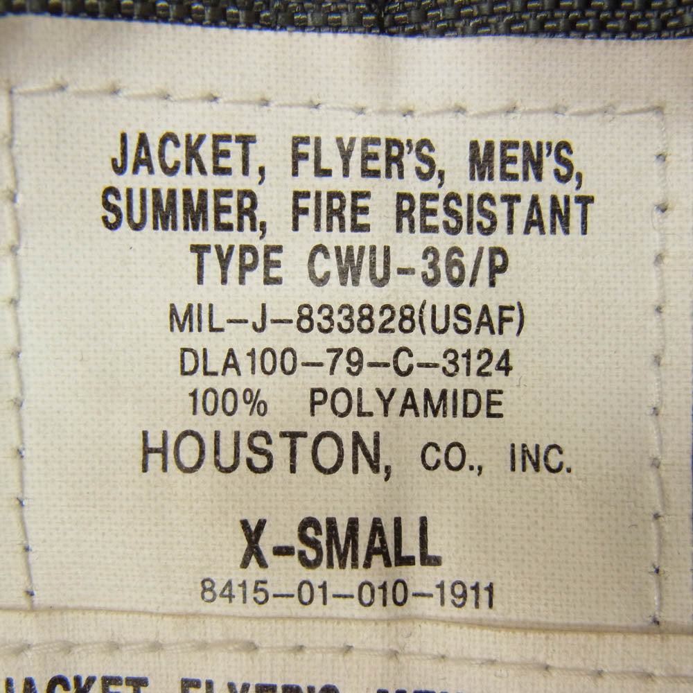 HOUSTON ヒューストン DLA-100-79-C-3124 79年モデル CWU-36/P ミリタリー フライト ジャケット オリーブ カーキ系 XS【中古】