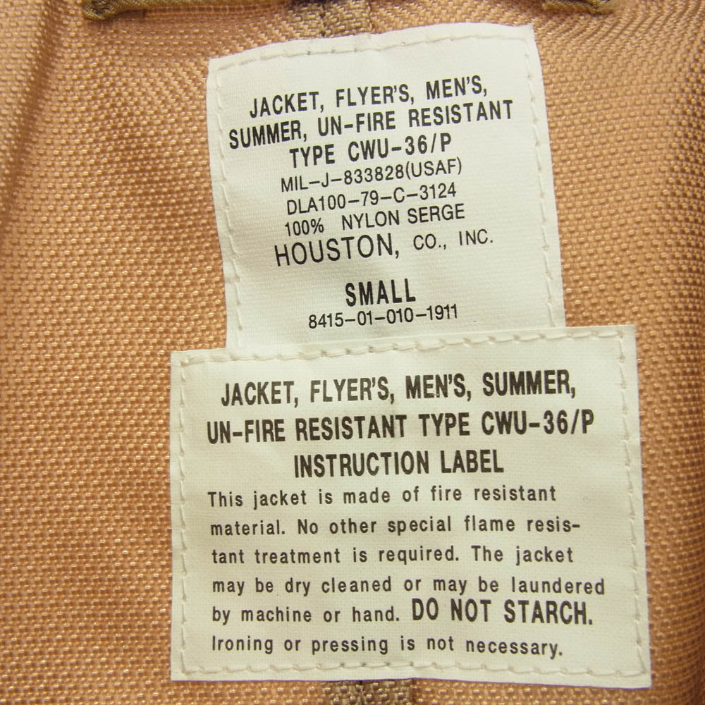 HOUSTON ヒューストン DLA-100-79-C-3124 79年モデル CWU-36/P ミリタリー フライト ジャケット タン ベージュ系 S【中古】
