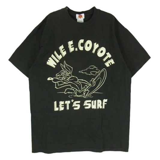 ワーナーブラザーズ ルーニーテューンズ ワイリーコヨーテ LETS SURF 半袖 Tシャツ ブラック系 L【中古】