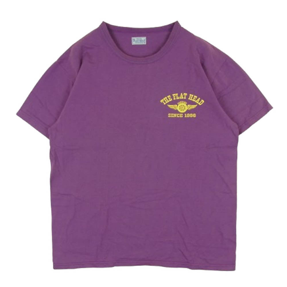 THE FLAT HEAD ザフラットヘッド FN-THC-202 FLYING WHEEL THCシリーズ 染み込み ロゴプリント 3本針の1本外し 半袖 Tシャツ パープル系 42【中古】