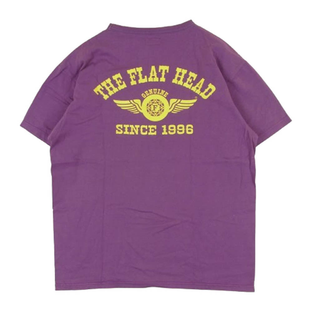 THE FLAT HEAD ザフラットヘッド FN-THC-202 FLYING WHEEL THCシリーズ 染み込み ロゴプリント 3本針の1本外し 半袖 Tシャツ パープル系 42【中古】
