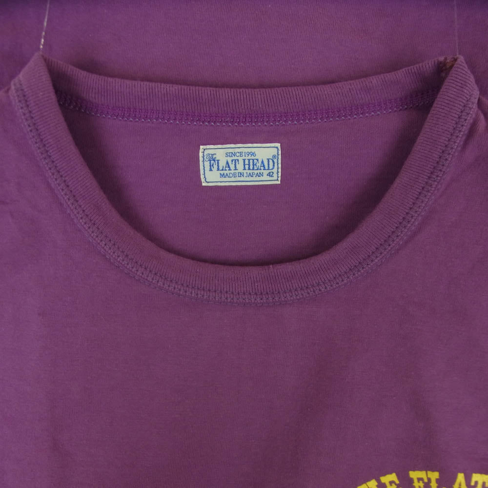 THE FLAT HEAD ザフラットヘッド FN-THC-202 FLYING WHEEL THCシリーズ 染み込み ロゴプリント 3本針の1本外し 半袖 Tシャツ パープル系 42【中古】
