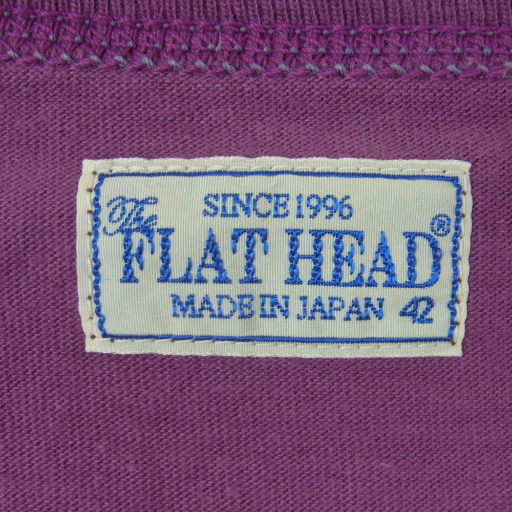 THE FLAT HEAD ザフラットヘッド FN-THC-202 FLYING WHEEL THCシリーズ 染み込み ロゴプリント 3本針の1本外し 半袖 Tシャツ パープル系 42【中古】