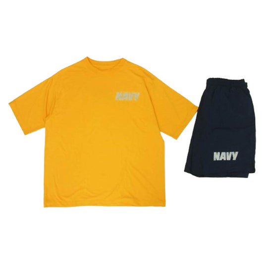 ユーエス ネイビー 米軍 フィジカル トレーニング 半袖 Tシャツ ショーツ セットアップ 2点セット イエロー系 ネイビー系 L【中古】