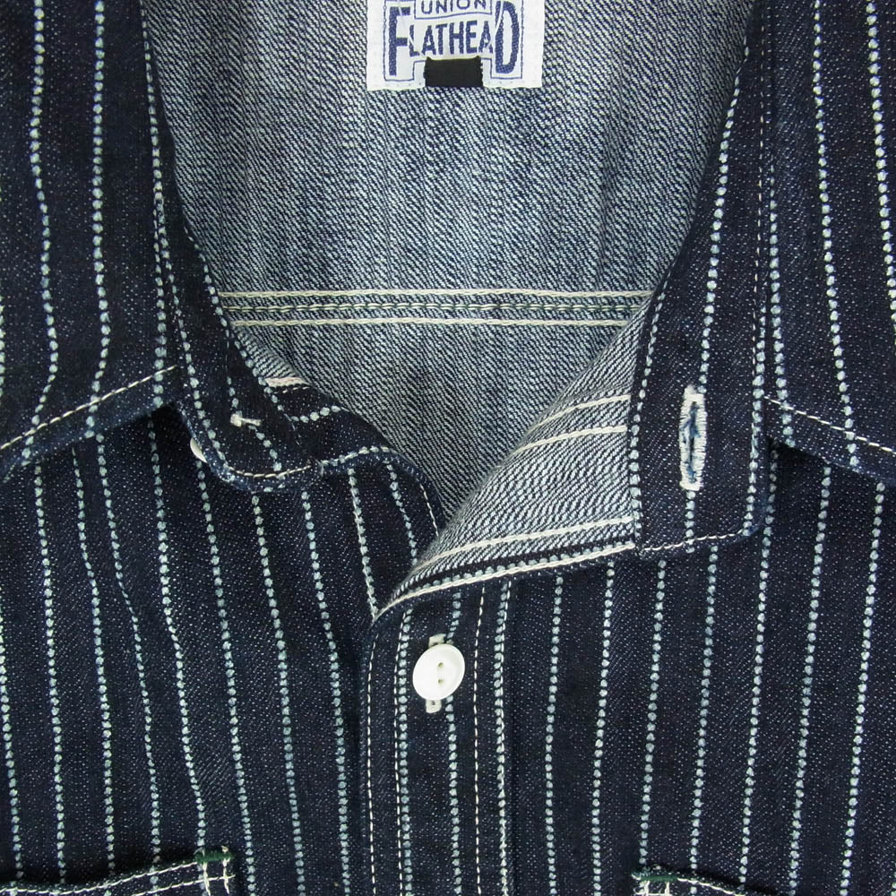 THE FLAT HEAD ザフラットヘッド FN-SDK-702S 10oz WABASH WORK SHORT SLEEVE SHIRT 10オンス デニム ウォバッシュ 半袖 ワークシャツ 尿素ボタン ドット抜染 42 インディゴブルー系 42【美品】【中古】