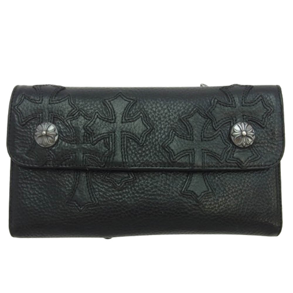 CHROME HEARTS クロムハーツ（原本有） WAVE CROSS PATCH クロスパッチ付き ウェーブウォレット 長財布 ブラック系【中古】