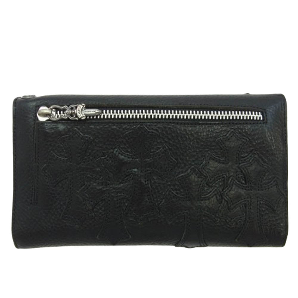 CHROME HEARTS クロムハーツ（原本有） WAVE CROSS PATCH クロスパッチ付き ウェーブウォレット 長財布 ブラック系【中古】