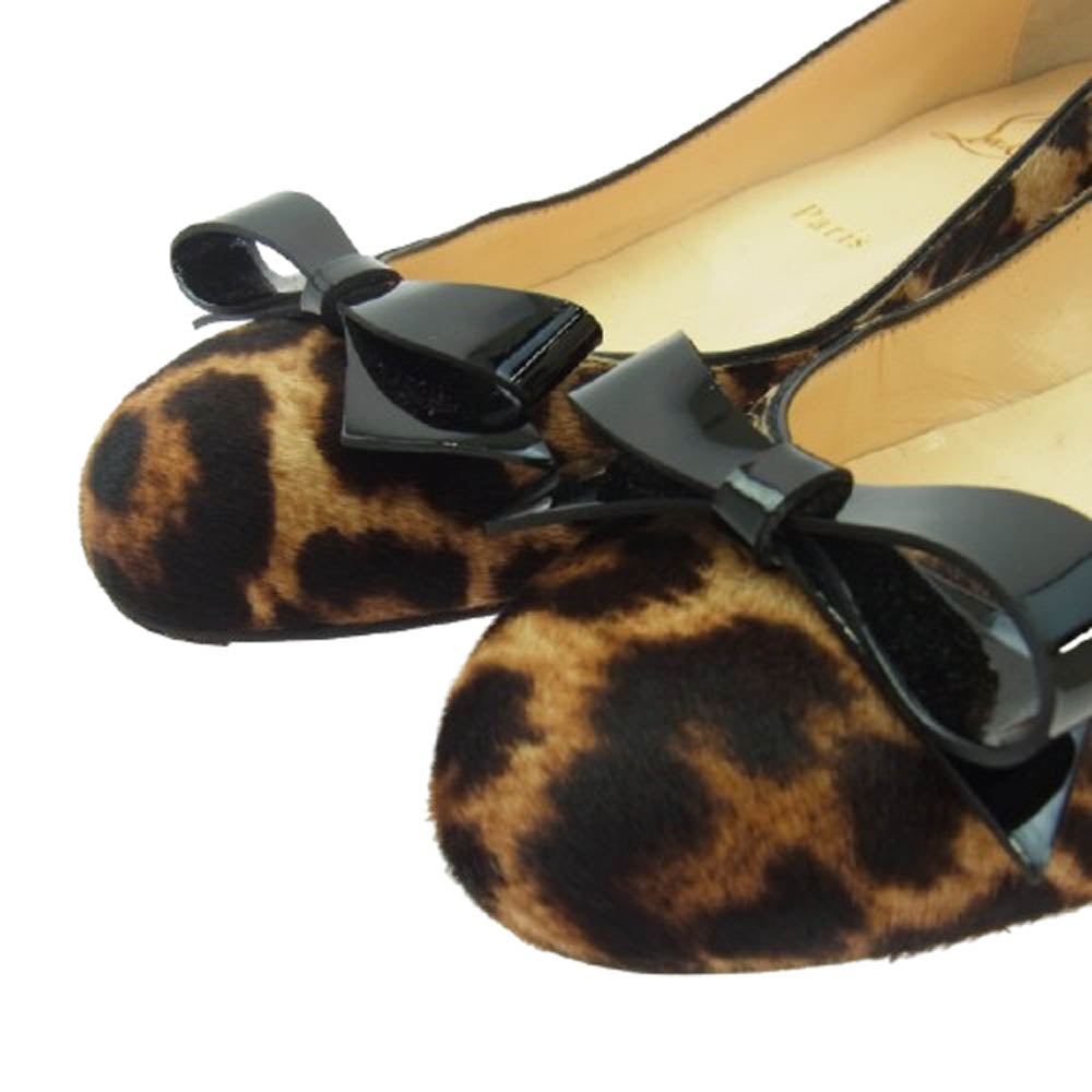 Christian Louboutin クリスチャンルブタン ハラコ レオパード エナメルリボン フラット パンプス シューズ マルチカラー系 36【中古】