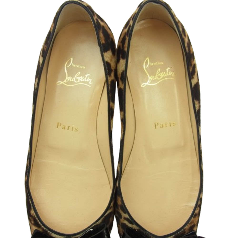 Christian Louboutin クリスチャンルブタン ハラコ レオパード エナメルリボン フラット パンプス シューズ マルチカラー系 36【中古】