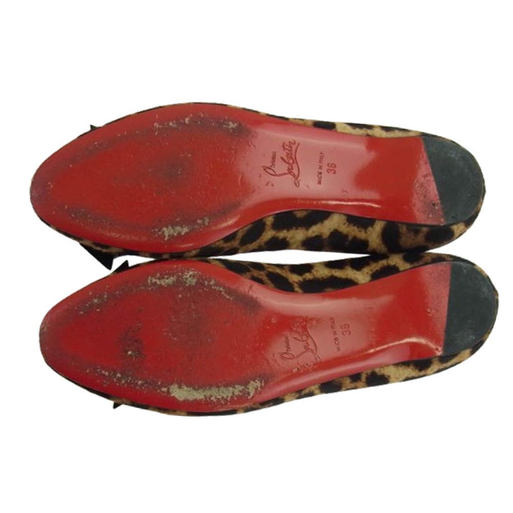 Christian Louboutin クリスチャンルブタン ハラコ レオパード エナメルリボン フラット パンプス シューズ マルチカラー系 36【中古】