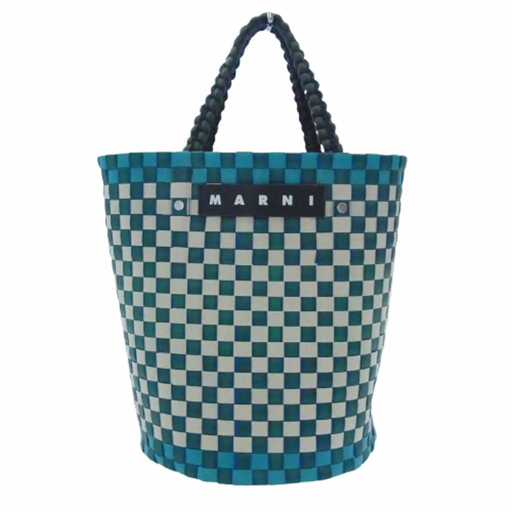 MARNI マルニ フラワーカフェ テープバスケット マーケットバッグ バケツ型 グリーン系 マルチカラー系【中古】