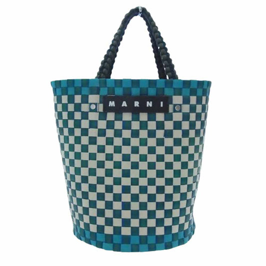 MARNI マルニ フラワーカフェ テープバスケット マーケットバッグ バケツ型 グリーン系 マルチカラー系【中古】