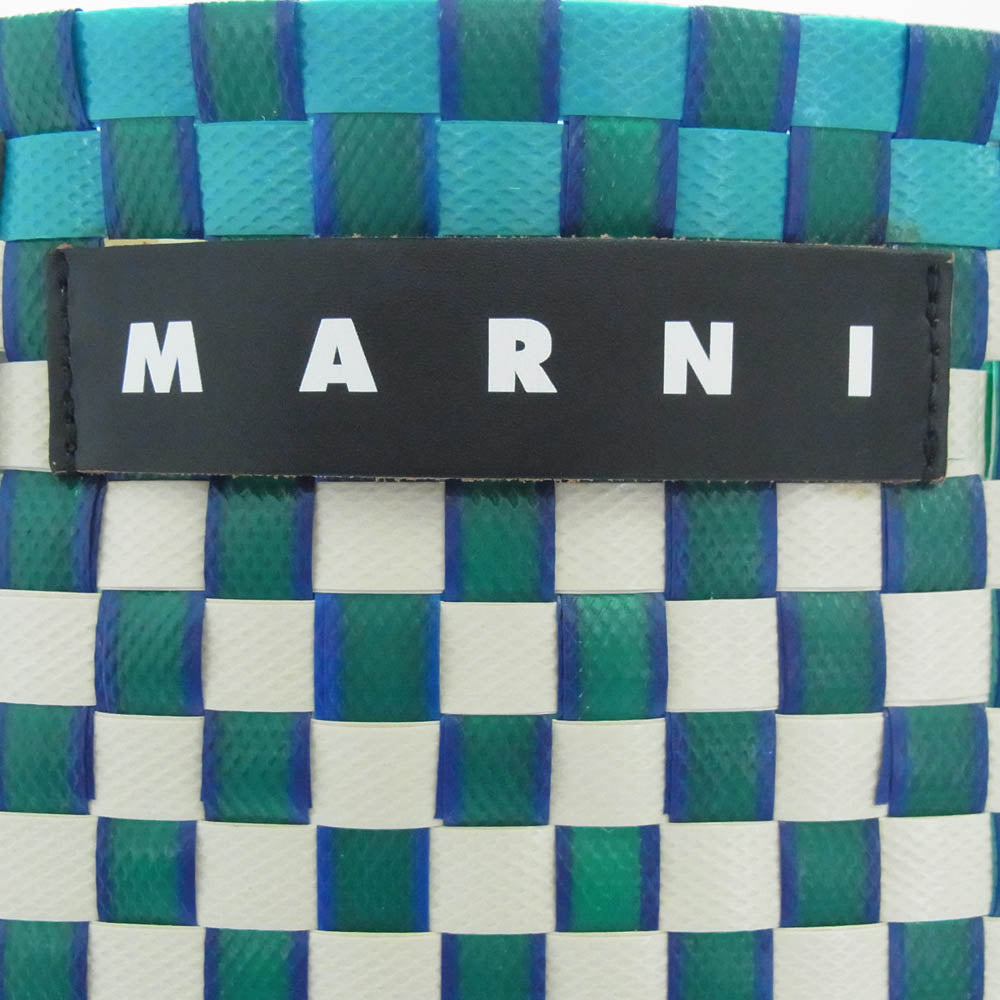 MARNI マルニ フラワーカフェ テープバスケット マーケットバッグ バケツ型 グリーン系 マルチカラー系【中古】