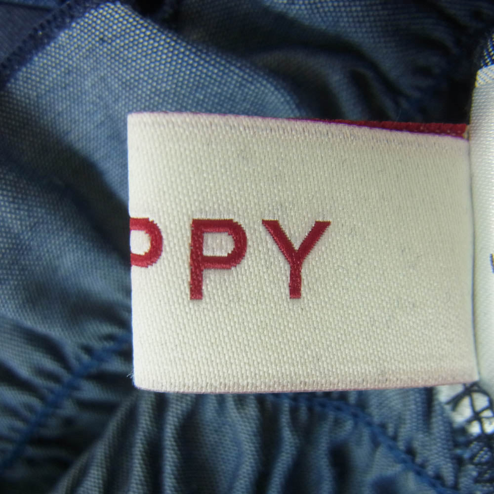 ポピー セーラーカラー ビッグカラー ギャザー ハーフスリーブ トップス ブラウス 韓国製 ネイビー系 F【中古】