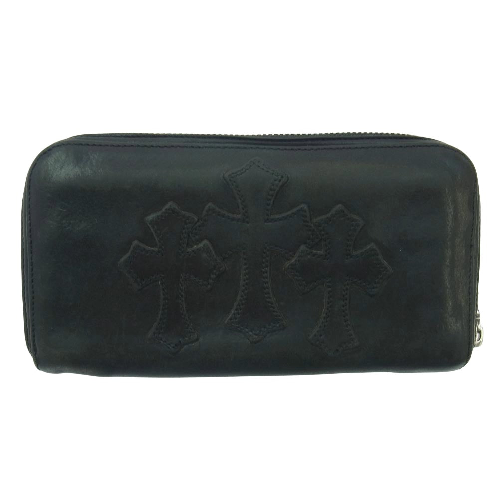 CHROME HEARTS クロムハーツ（原本無） REC F ZIP 3 セメタリー クロスパッチ ラウンドファスナー ウォレット 長財布 ブラック系【中古】