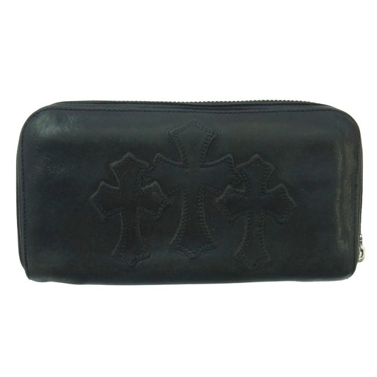CHROME HEARTS クロムハーツ（原本無） REC F ZIP 3 セメタリー クロスパッチ ラウンドファスナー ウォレット 長財布 ブラック系【中古】