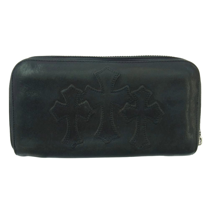 CHROME HEARTS クロムハーツ（原本無） REC F ZIP 3 セメタリー クロスパッチ ラウンドファスナー ウォレット 長財布 ブラック系【中古】
