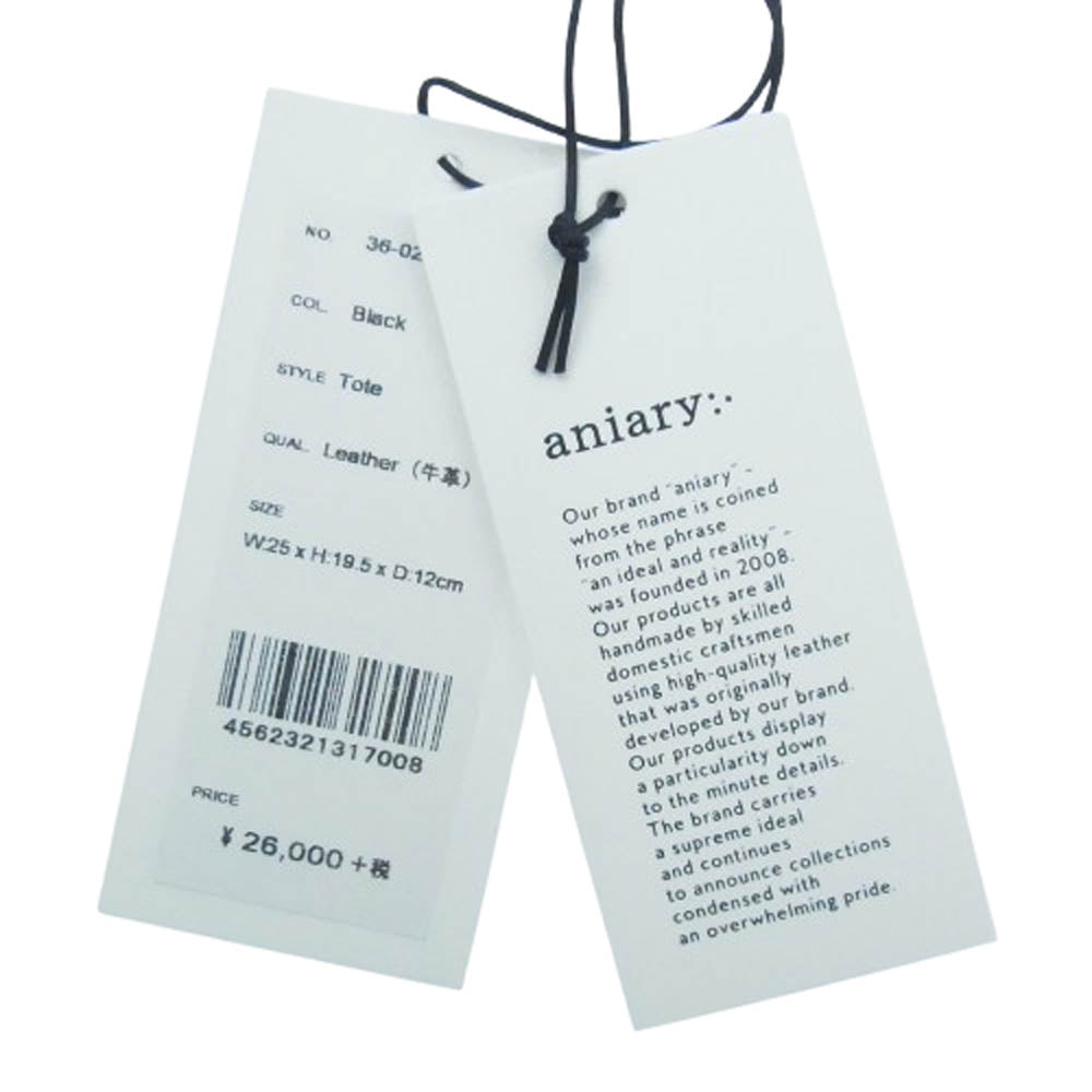 aniary アニアリ 36-02001 Artisan Leather アルティザンレザー ミニ トートバッグ ブラック系【新古品】【未使用】【中古】