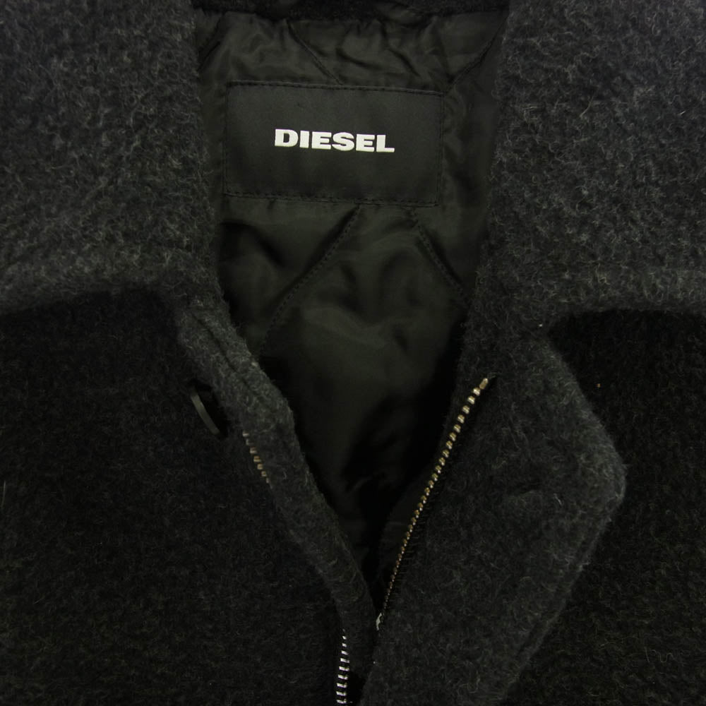 DIESEL ディーゼル ダブルジップ ウールステンカラーコート ブラック系 S【中古】