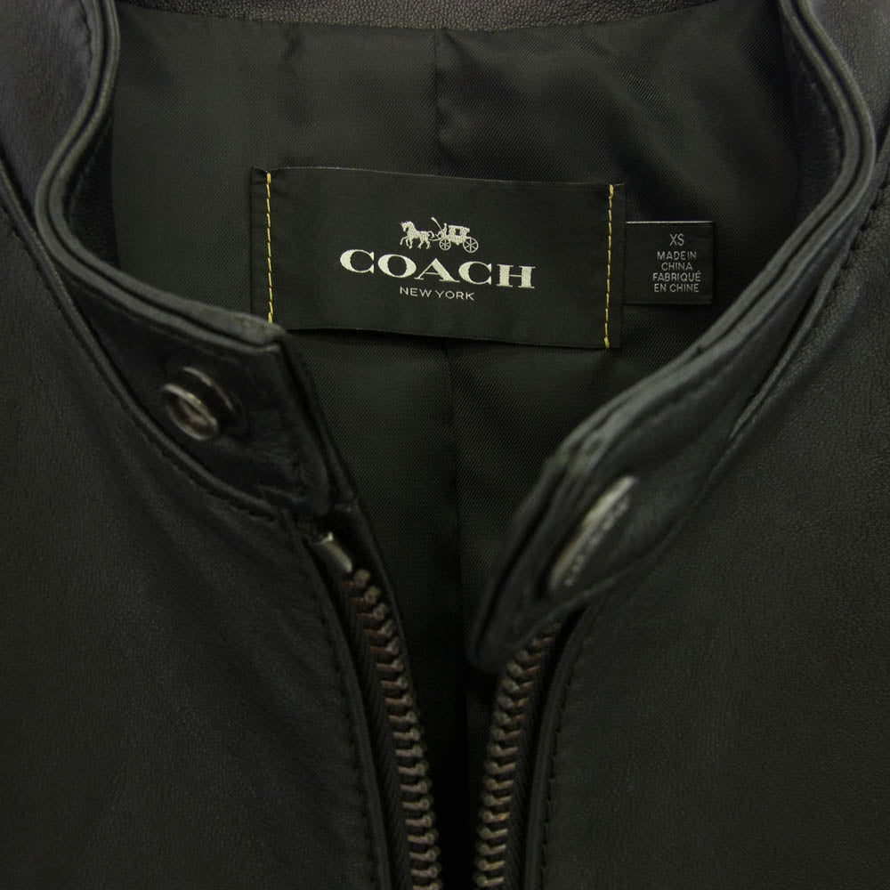 COACH コーチ レザー シングル ライダースジャケット ブラック系 XS【中古】