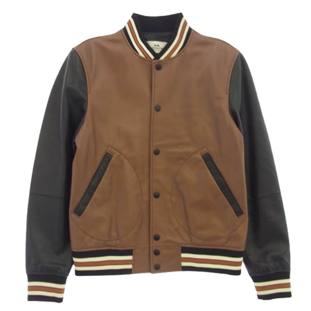COACH コーチ バイカラー レザー ブルゾン ジャケット MA-1 フライトジャケット ブラウン系 ブラック系 S【中古】