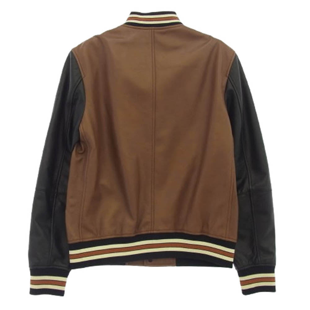 COACH コーチ バイカラー レザー ブルゾン ジャケット MA-1 フライトジャケット ブラウン系 ブラック系 S【中古】