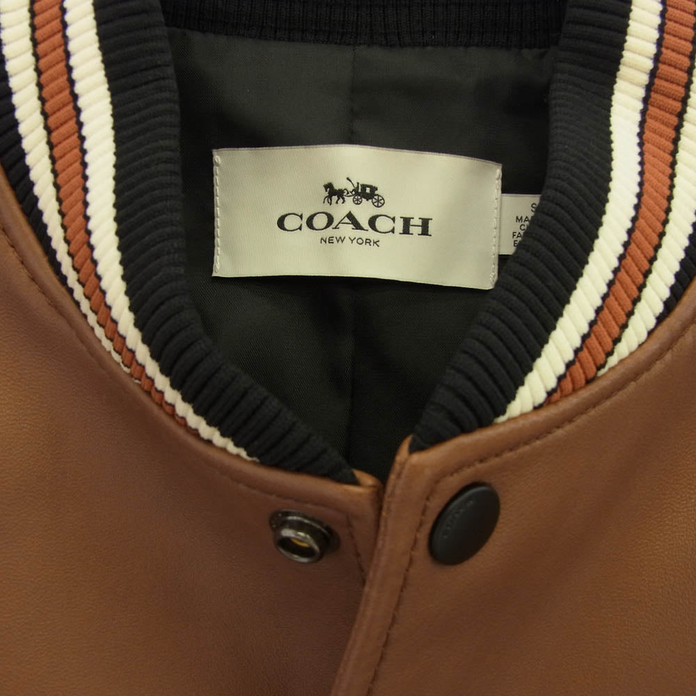 COACH コーチ バイカラー レザー ブルゾン ジャケット MA-1 フライトジャケット ブラウン系 ブラック系 S【中古】