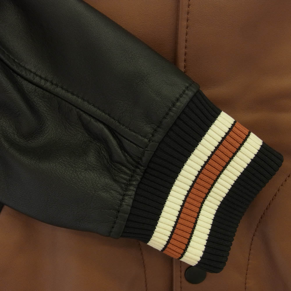 COACH コーチ バイカラー レザー ブルゾン ジャケット MA-1 フライトジャケット ブラウン系 ブラック系 S【中古】