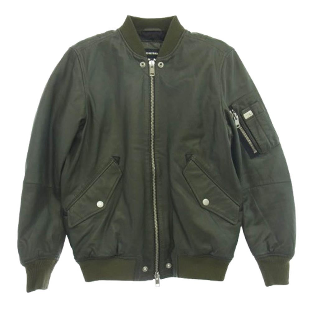 DIESEL ディーゼル L-PARKER レザー MA-1 ボンバージャケット ブルゾン グリーン系 S【中古】