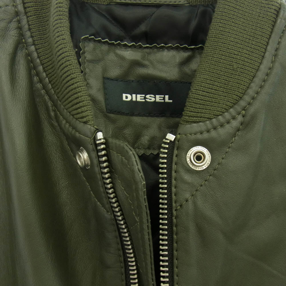DIESEL ディーゼル L-PARKER レザー MA-1 ボンバージャケット ブルゾン グリーン系 S【中古】