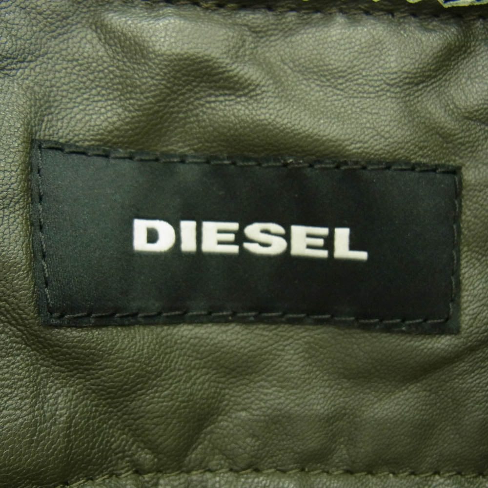 DIESEL ディーゼル L-PARKER レザー MA-1 ボンバージャケット ブルゾン グリーン系 S【中古】