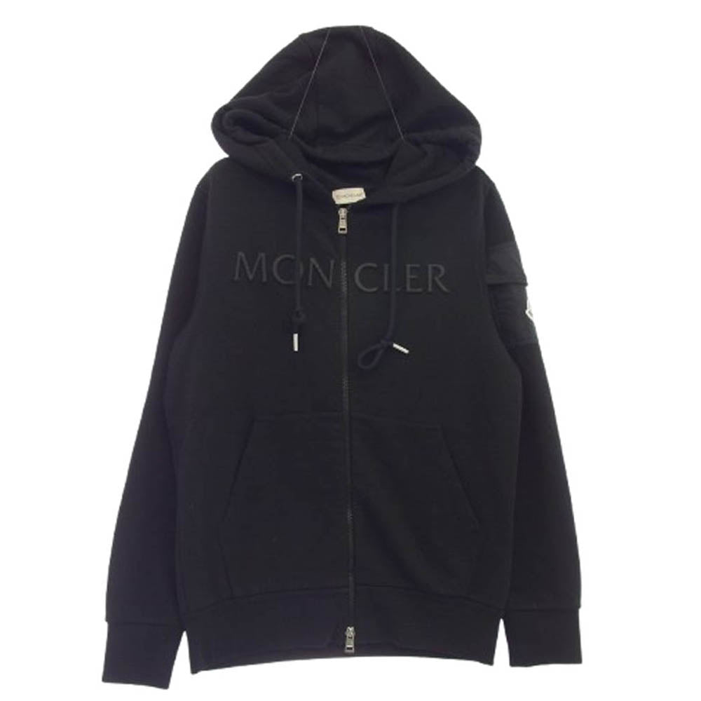 MONCLER モンクレール 23AW I20918G00006 FELPA CON CAPPUCCIO 異素材切替 フルジップ 立体ロゴ パーカー フーディー ブラック系 S【中古】