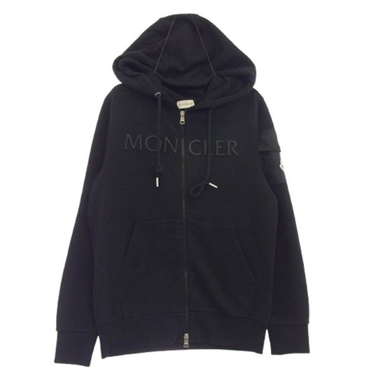 MONCLER モンクレール 23AW I20918G00006 FELPA CON CAPPUCCIO 異素材切替 フルジップ 立体ロゴ パーカー フーディー ブラック系 S【中古】