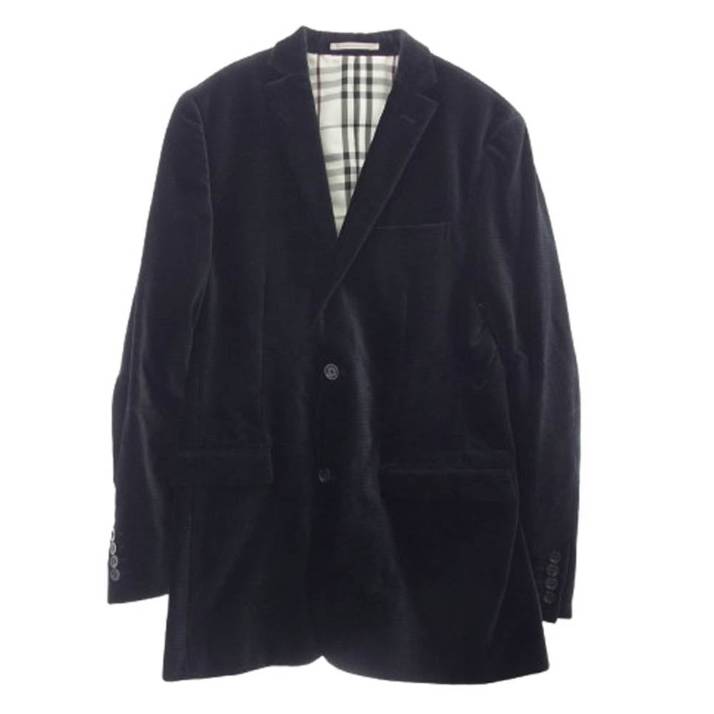 BURBERRY BLACK LABEL バーバリーブラックレーベル BME02-109-28 ベロア 2B テーラード ジャケット 裏地チェック ダークネイビー系 XL【中古】