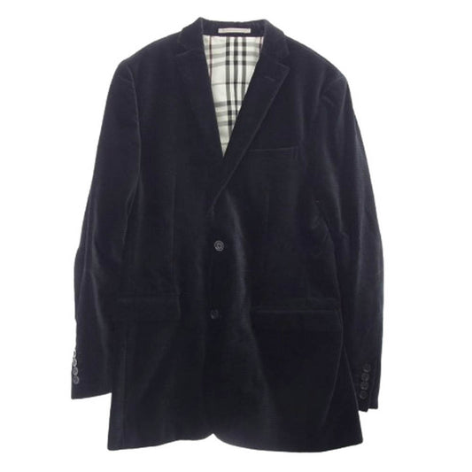 BURBERRY BLACK LABEL バーバリーブラックレーベル BME02-109-28 ベロア 2B テーラード ジャケット 裏地チェック ダークネイビー系 XL【中古】
