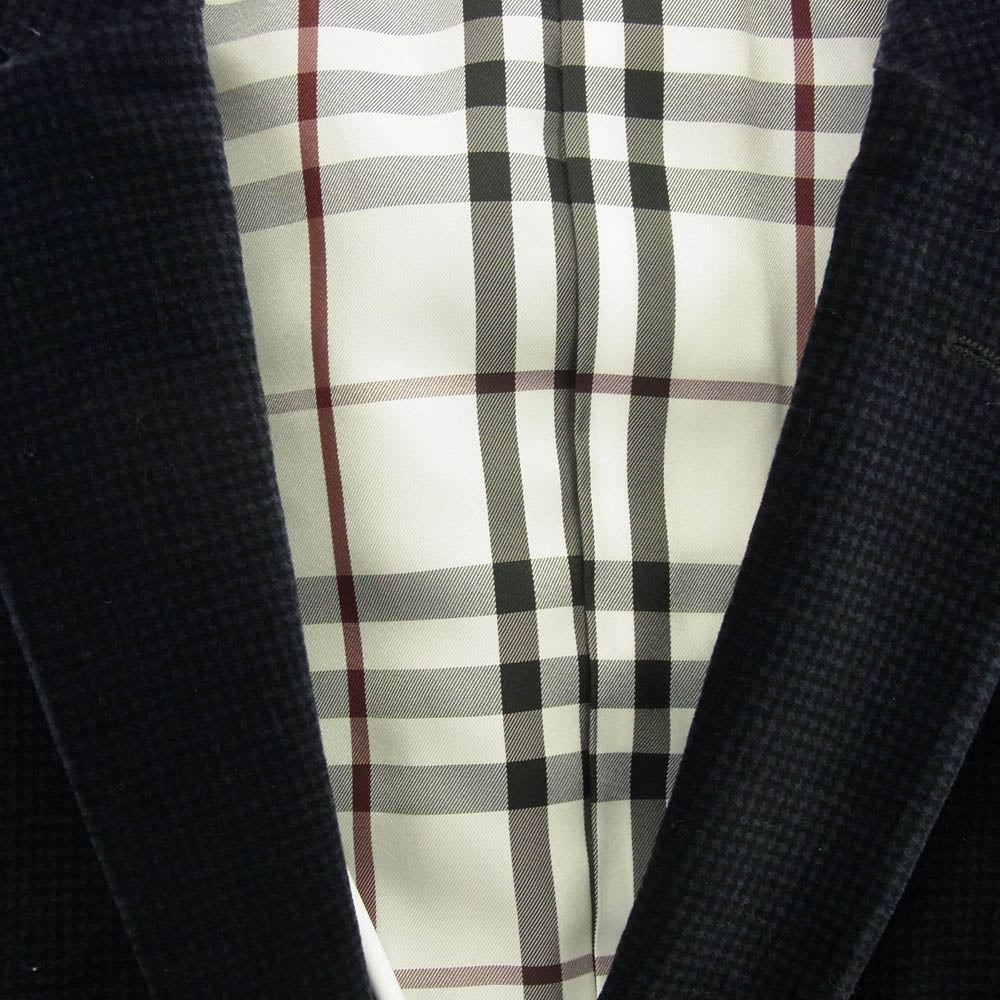 BURBERRY BLACK LABEL バーバリーブラックレーベル BME02-109-28 ベロア 2B テーラード ジャケット 裏地チェック ダークネイビー系 XL【中古】