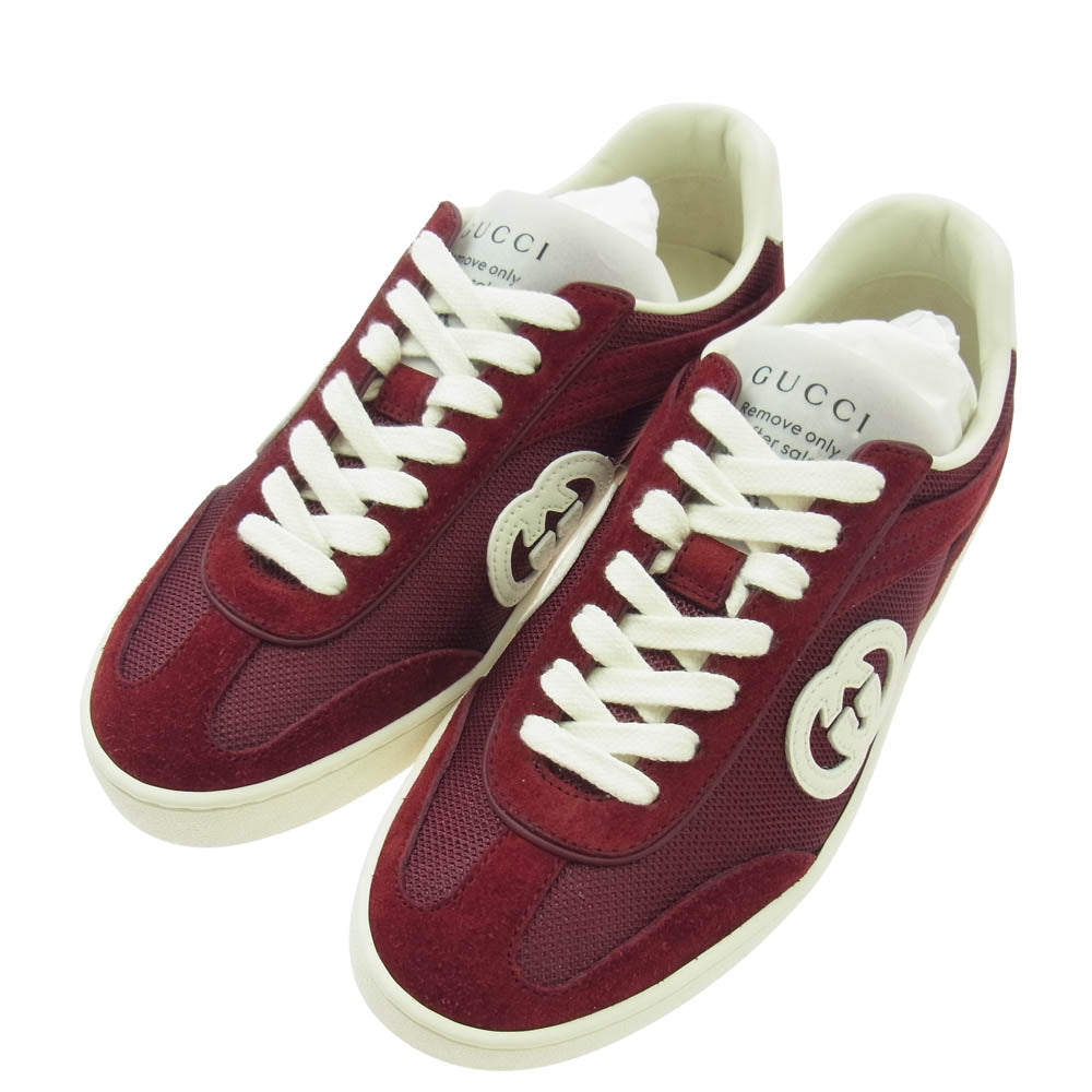 GUCCI グッチ G75 インターロッキングG レザーパッチ スエード メッシュ ローカット スニーカー レッド系 35【極上美品】【中古】