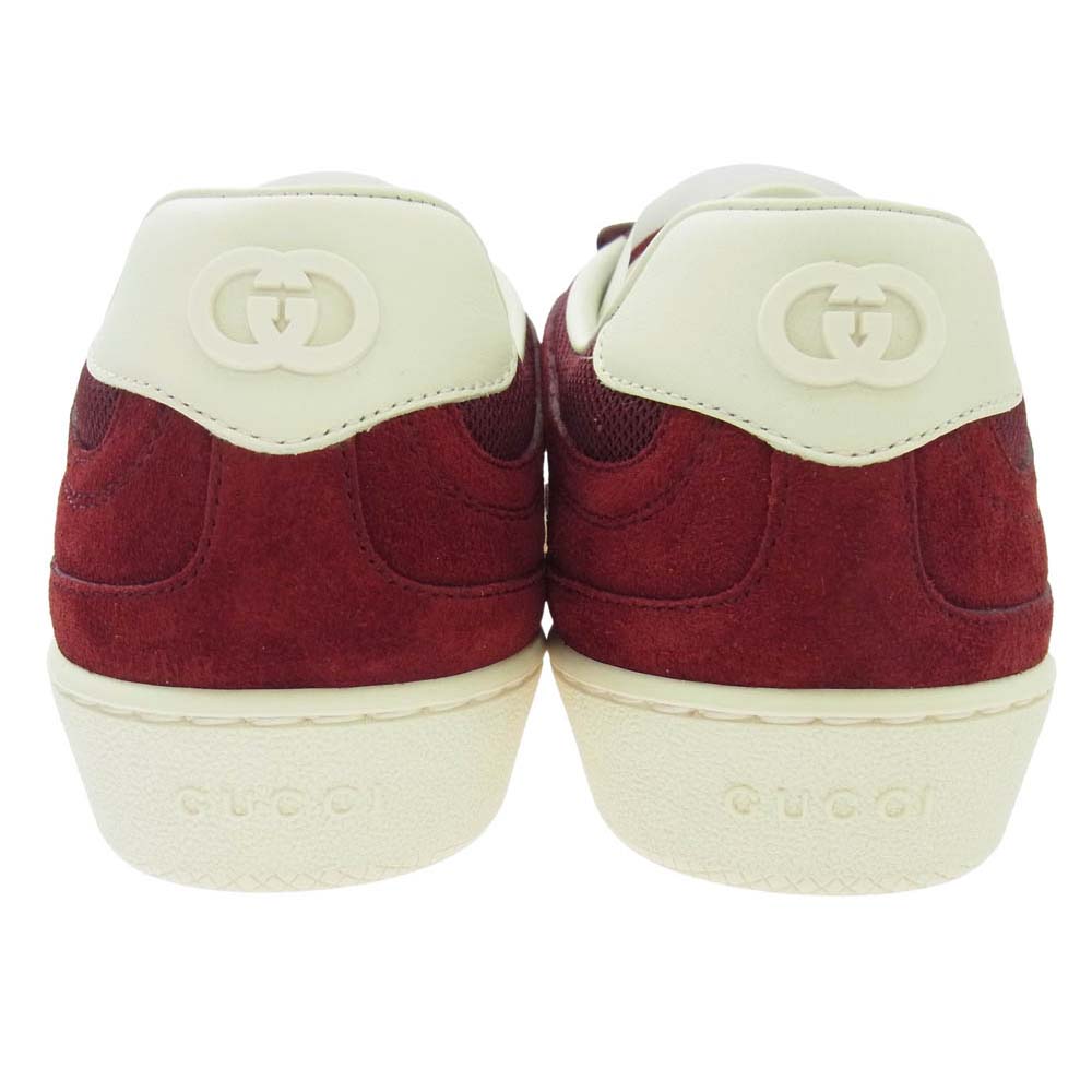 GUCCI グッチ G75 インターロッキングG レザーパッチ スエード メッシュ ローカット スニーカー レッド系 35【極上美品】【中古】