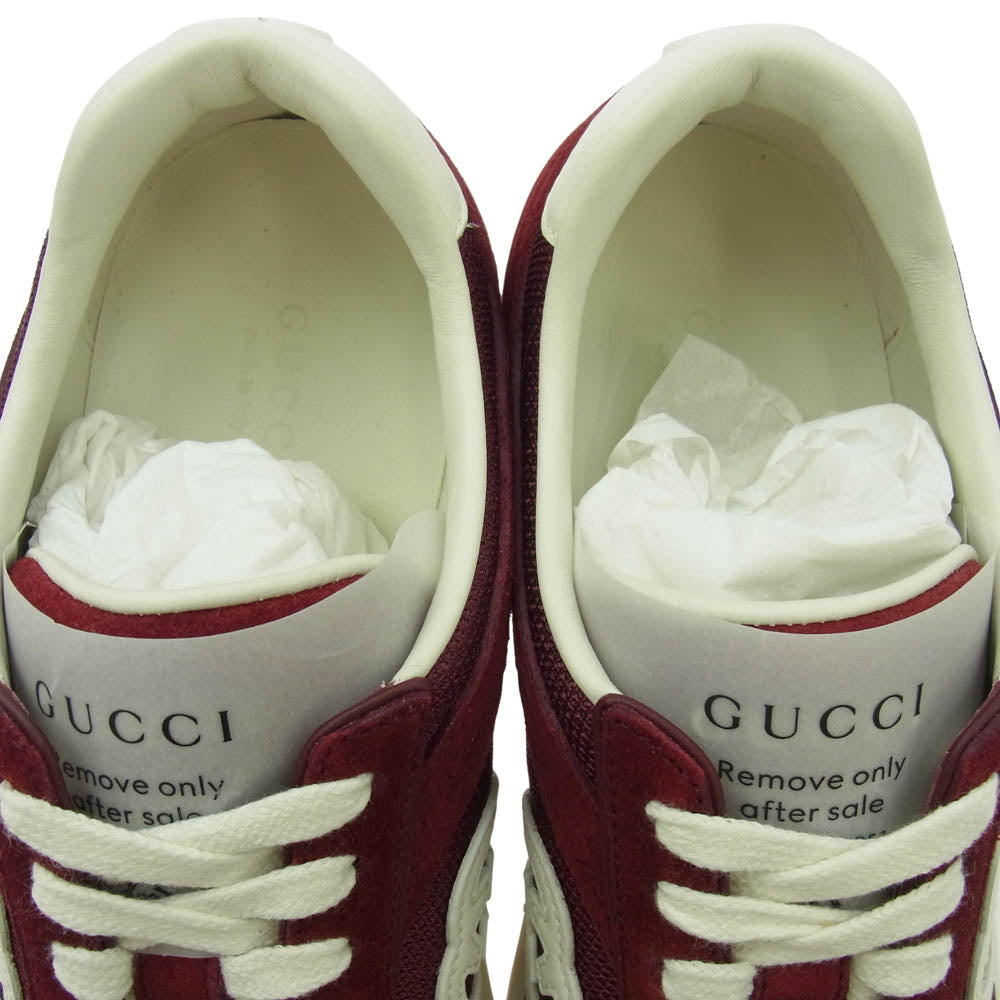 GUCCI グッチ G75 インターロッキングG レザーパッチ スエード メッシュ ローカット スニーカー レッド系 35【極上美品】【中古】