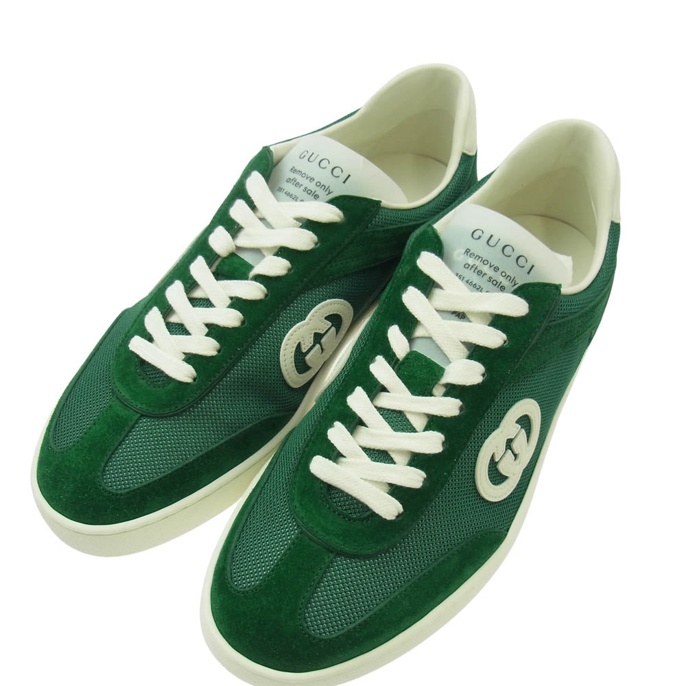 GUCCI グッチ G75 インターロッキングG レザーパッチ スエード メッシュ ローカット スニーカー グリーン系 8【極上美品】【中古】