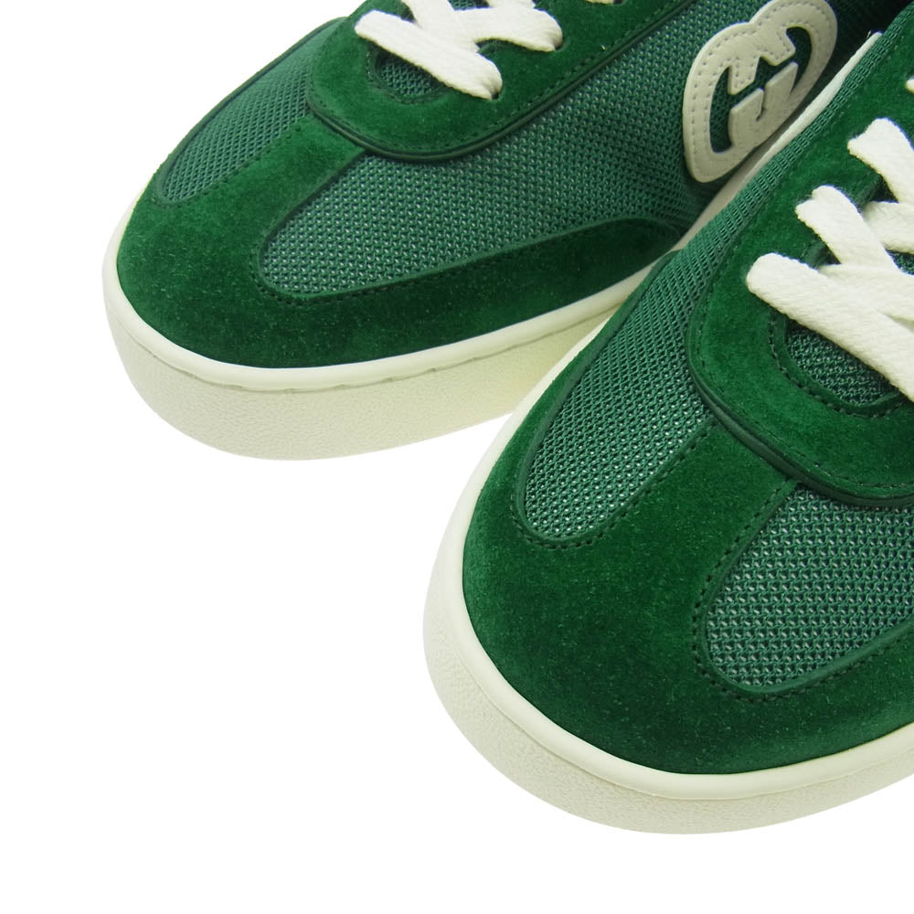 GUCCI グッチ G75 インターロッキングG レザーパッチ スエード メッシュ ローカット スニーカー グリーン系 8【極上美品】【中古】