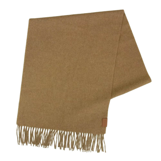 LOEWE ロエベ F811257X68 CASHMERE MUFFLER ロゴレザー カシミヤ フリンジ マフラー スカーフ ブラウン系【中古】
