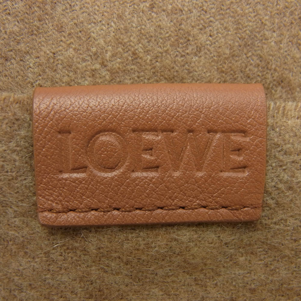 LOEWE ロエベ F811257X68 CASHMERE MUFFLER ロゴレザー カシミヤ フリンジ マフラー スカーフ ブラウン系【中古】