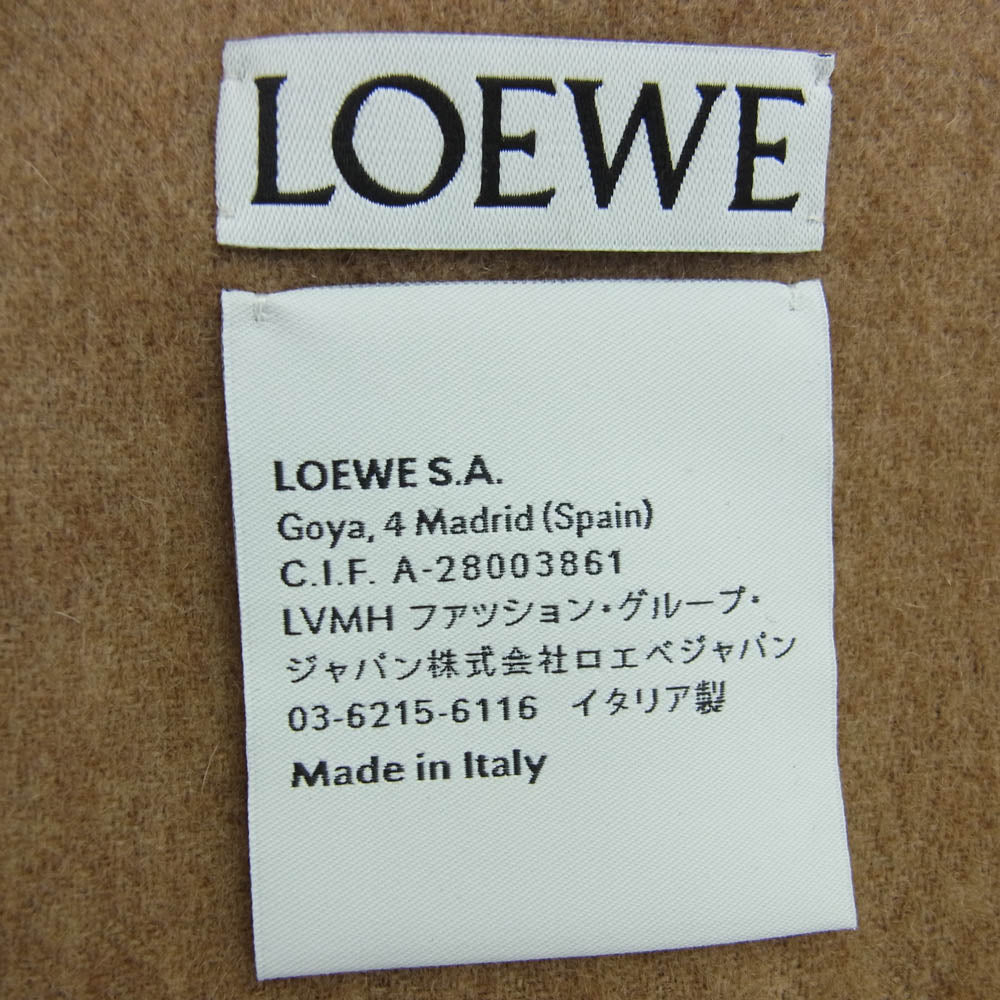 LOEWE ロエベ F811257X68 CASHMERE MUFFLER ロゴレザー カシミヤ フリンジ マフラー スカーフ ブラウン系【中古】